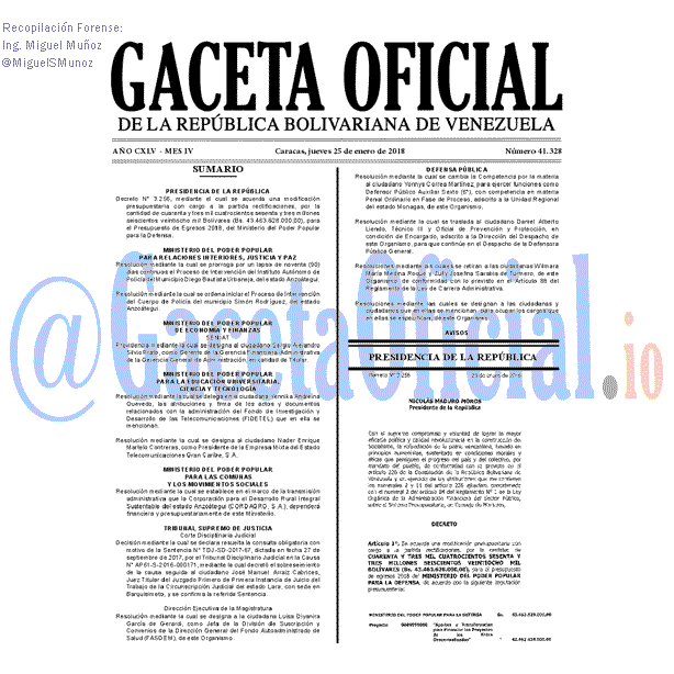 Gaceta Oficial 41328 del 25 enero 2018