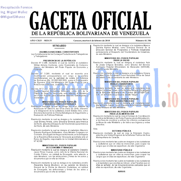 Gaceta Oficial 41336 del 6 Febrero 2018 Gaceta Oficial 41336 del 6 Febrero 2018
