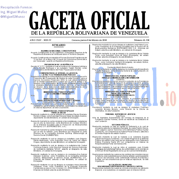 Gaceta Oficial 41338 del 8 Febrero 2018
