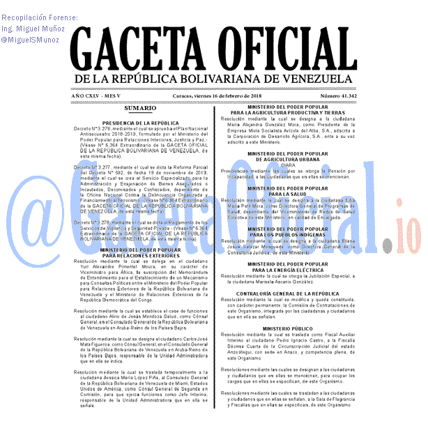 Gaceta Oficial 41342 del 16 Febrero 2018