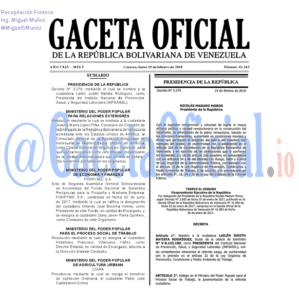 Gaceta Oficial 41343 del 19 Febrero 2018
