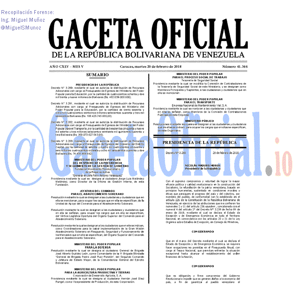Gaceta Oficial 41344 del 20 Febrero 2018