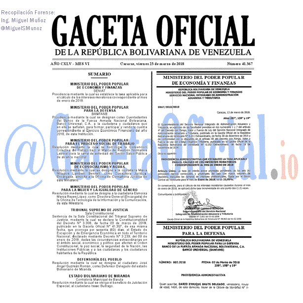 Gaceta Oficial 41367 del 23 marzo 2018