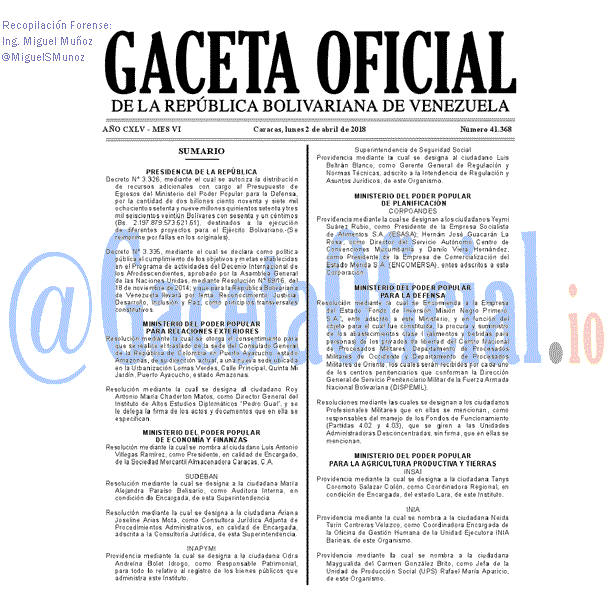 Gaceta Oficial 41368 del 2 abril 2018