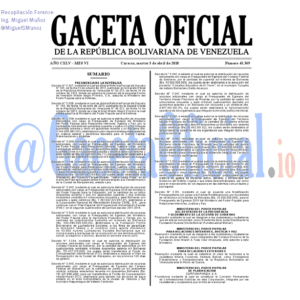 Gaceta Oficial 41369 del 3 abril 2018 Gaceta Oficial 41369 del 3 abril 2018