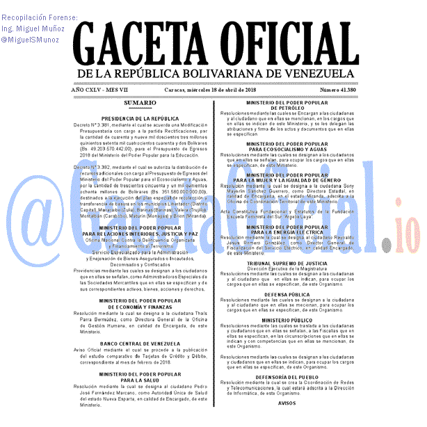 Gaceta Oficial 41380 del 18 abril 2018
