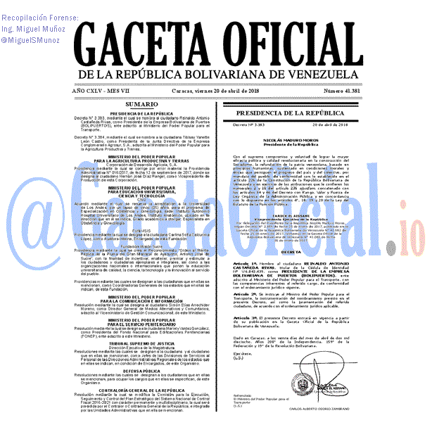 Gaceta Oficial 41381 del 20 abril 2018