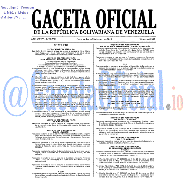 Gaceta Oficial 41382 del 23 abril 2018