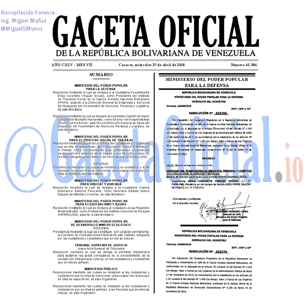Gaceta Oficial 41384 del 25 abril 2018