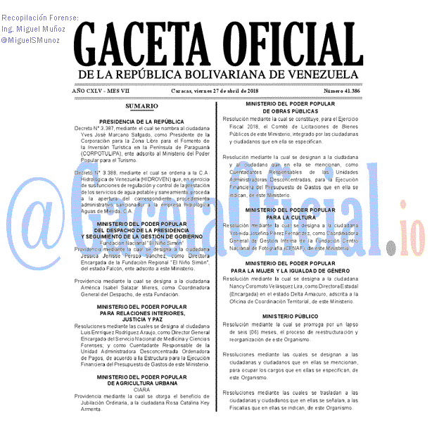 Gaceta Oficial 41386 del 27 abril 2018