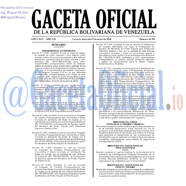 Gaceta Oficial 41393 del 9 mayo 2018