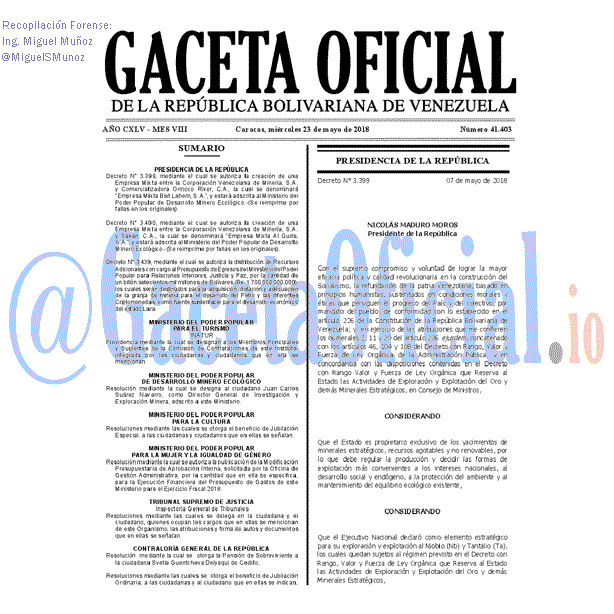 Gaceta Oficial 41403 del 23 mayo 2018