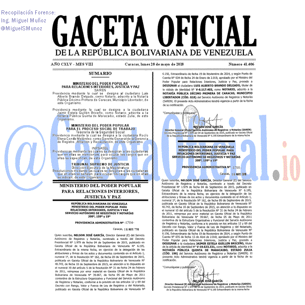Gaceta Oficial 41406 del 28 mayo 2018
