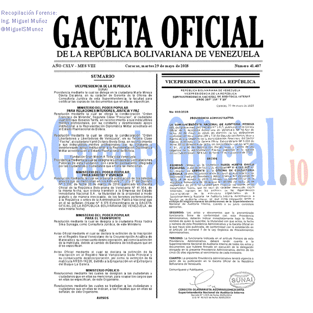 Gaceta Oficial 41407 del 29 mayo 2018