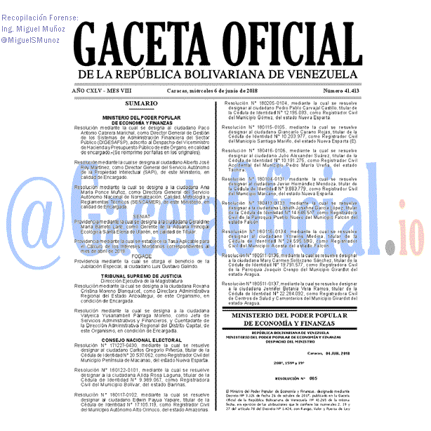 Gaceta Oficial 41413 del 6 junio 2018