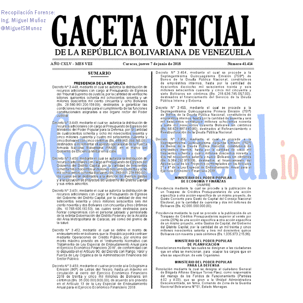 Gaceta Oficial 41414 del 7 junio 2018