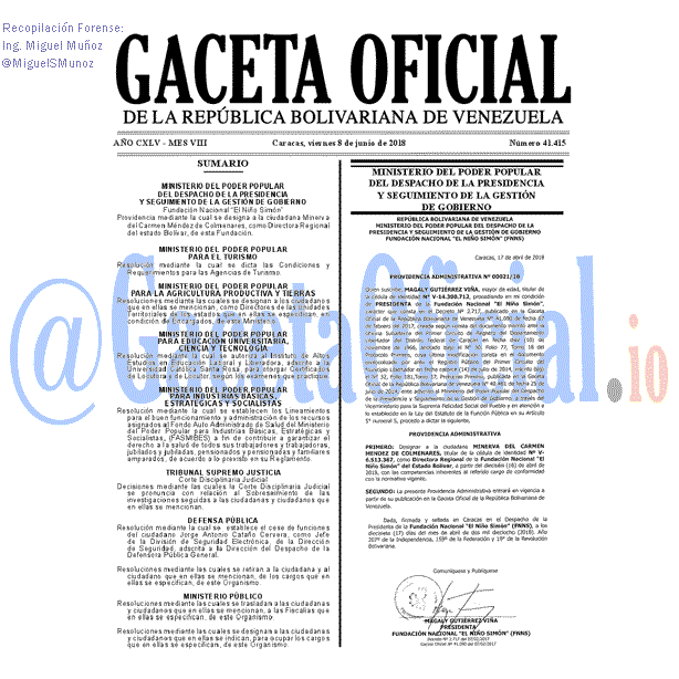 Gaceta Oficial 41415 del 8 junio 2018