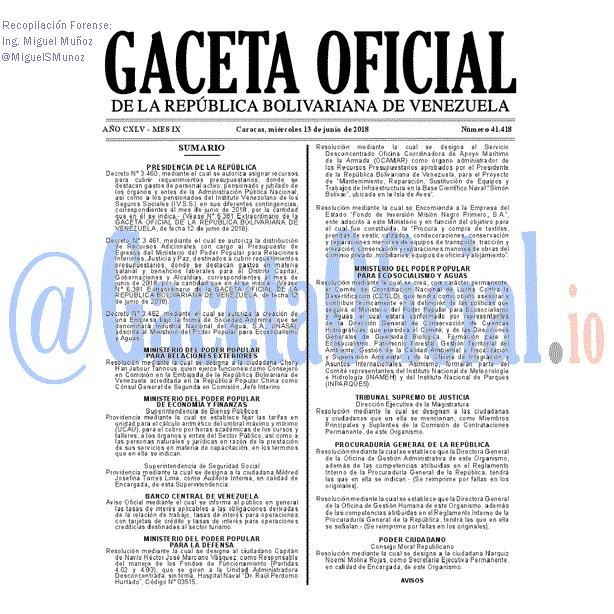 Gaceta Oficial 41418 del 13 junio 2018