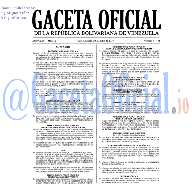 Gaceta Oficial 41434 del 6 julio 2018 Gaceta Oficial 41434 del 6 julio 2018