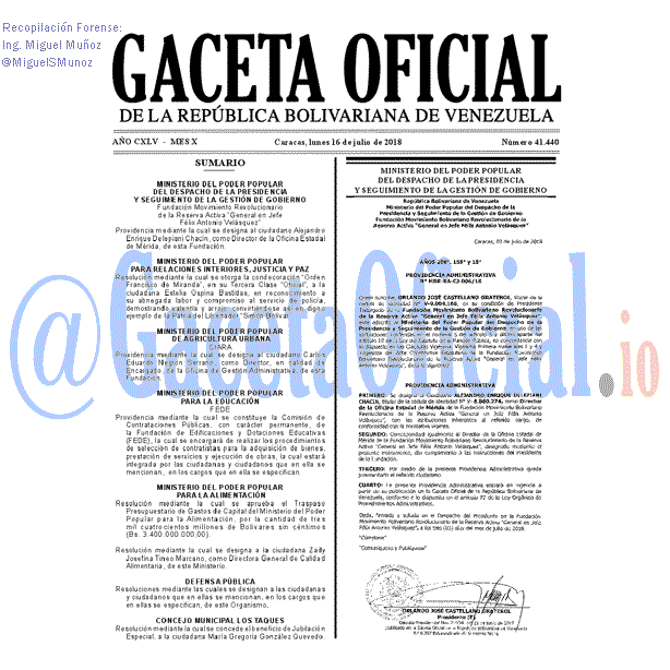 Gaceta Oficial 41440 del 16 julio 2018
