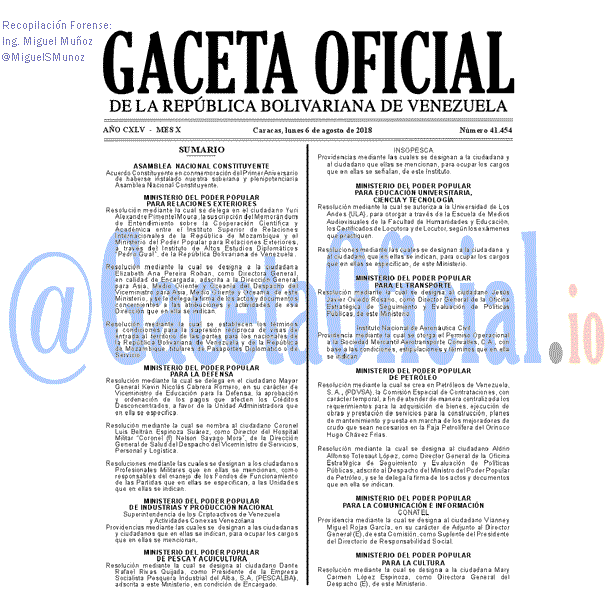 Gaceta Oficial 41454 del 6 Agosto 2018