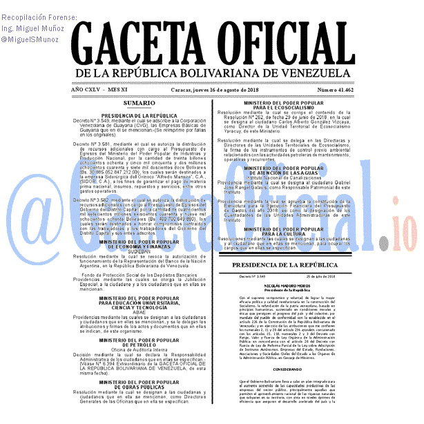 Gaceta Oficial 41462 del 16 Agosto 2018