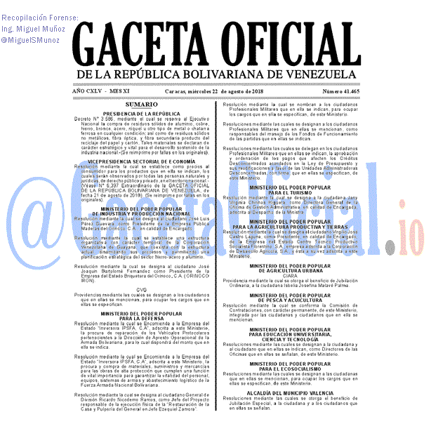 Gaceta Oficial 41465 del 22 Agosto 2018