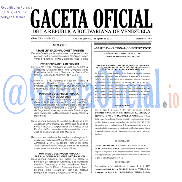 Gaceta Oficial 41466 del 23 Agosto 2018