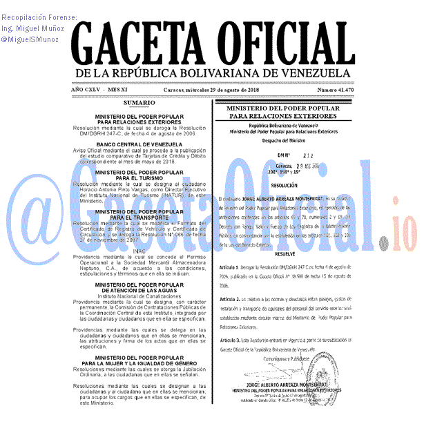 Gaceta Oficial 41470 del 29 Agosto 2018