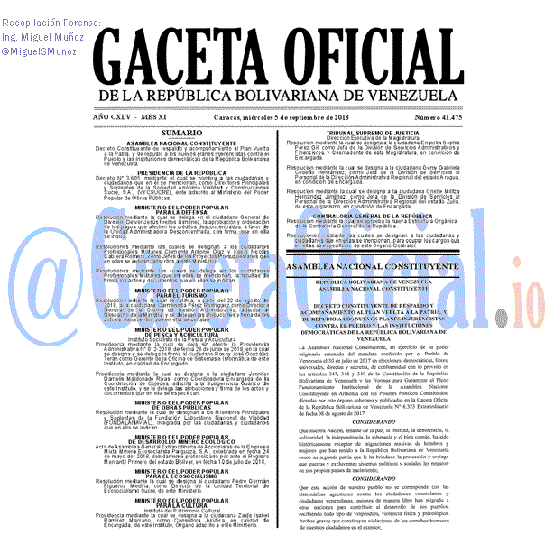 Gaceta Oficial 41475 del 5 Septiembre 2018