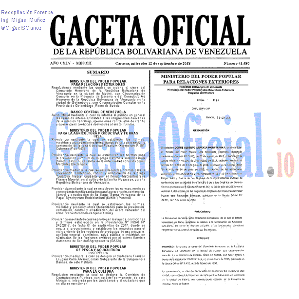 Gaceta Oficial 41480 del 12 septiembre 2018 Gaceta Oficial 41480 del 12 septiembre 2018