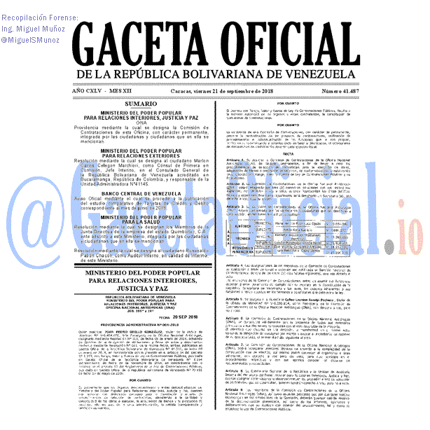Gaceta Oficial 41487 del 21 Septiembre 2018 Gaceta Oficial 41487 del 21 Septiembre 2018