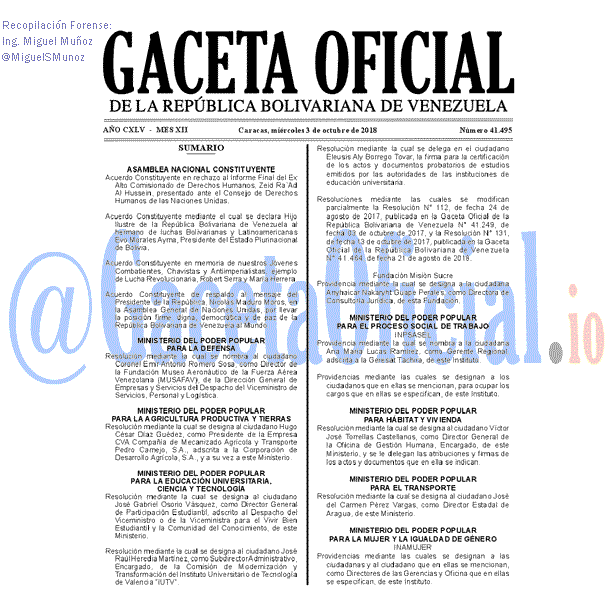 Gaceta Oficial 41495 del 3 Octubre 2018