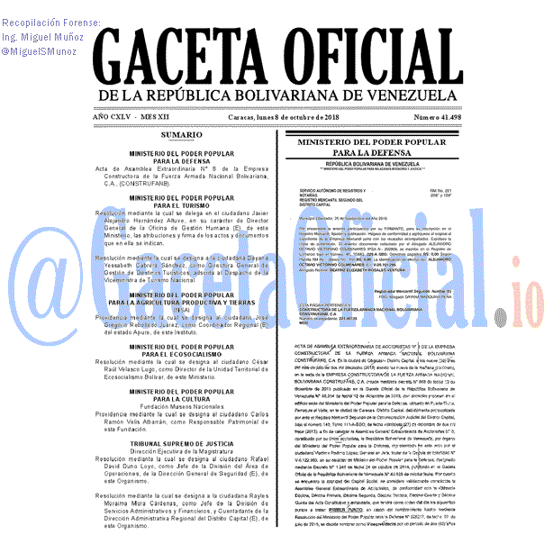 Gaceta Oficial 41498 del 8 Octubre 2018 Gaceta Oficial 41498 del 8 Octubre 2018
