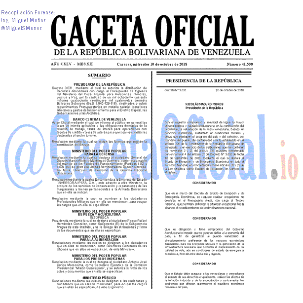 Gaceta Oficial 41500 del 10 octubre 2018