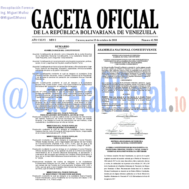 Gaceta Oficial 41508 del 23 Octubre 2018