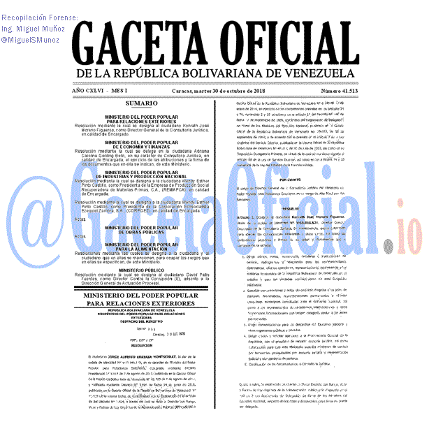 Gaceta Oficial 41513 del 30 Octubre 2018