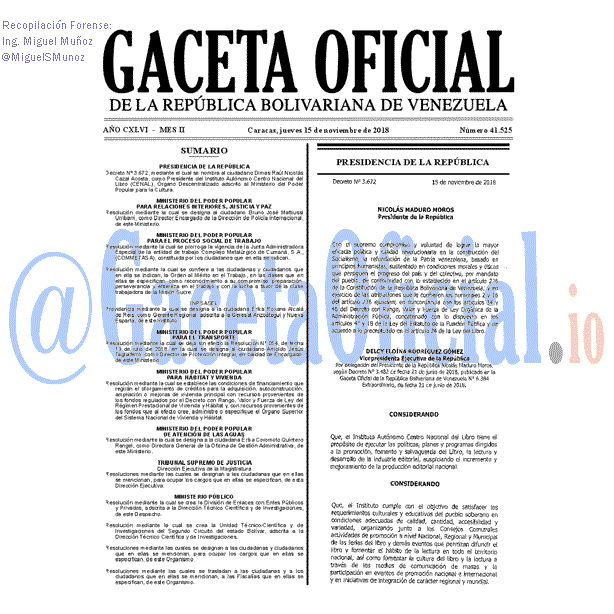 Gaceta Oficial 41525 del 15 Noviembre 2018