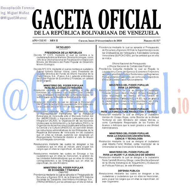 Gaceta Oficial 41527 del 19 Noviembre 2018