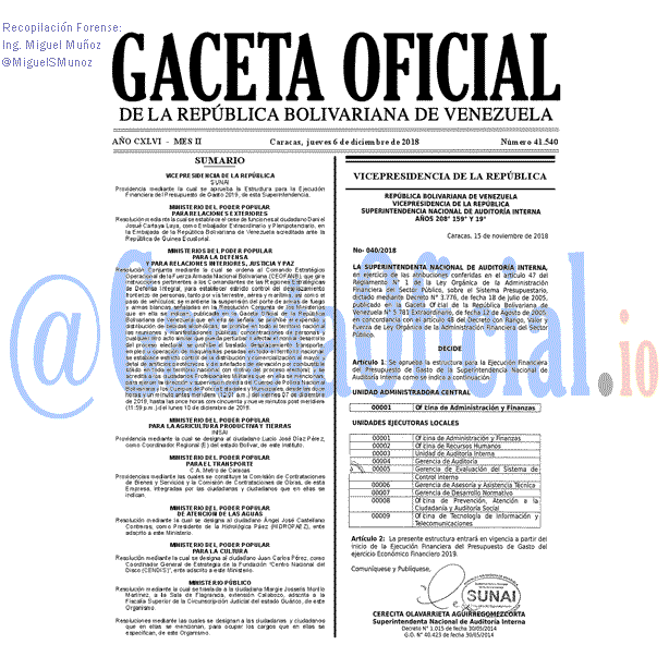 Gaceta Oficial 41540 del 6 Diciembre 2018 Gaceta Oficial 41540 del 6 Diciembre 2018