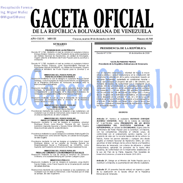 Gaceta Oficial 41548 del 18 Diciembre 2018