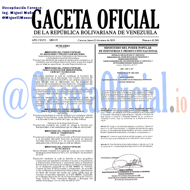 Gaceta Oficial 41568 del 21 Enero 2019 Gaceta Oficial 41568 del 21 Enero 2019