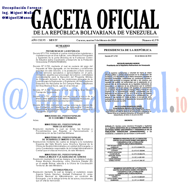 Gaceta Oficial 41579 del 5 Febrero 2019 Gaceta Oficial 41579 del 5 Febrero 2019