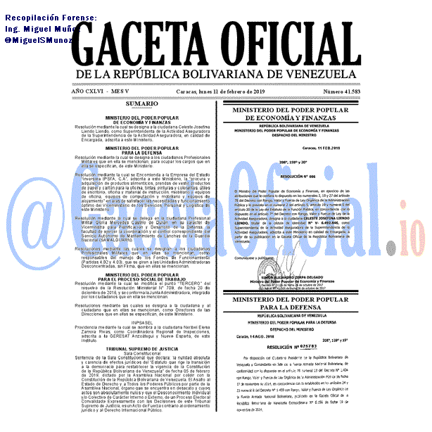 Gaceta Oficial 41583 del 11 Febrero 2019 Gaceta Oficial 41583 del 11 Febrero 2019