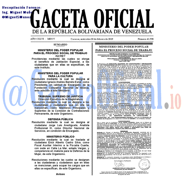 Gaceta Oficial 41590 del 20 Febrero 2019