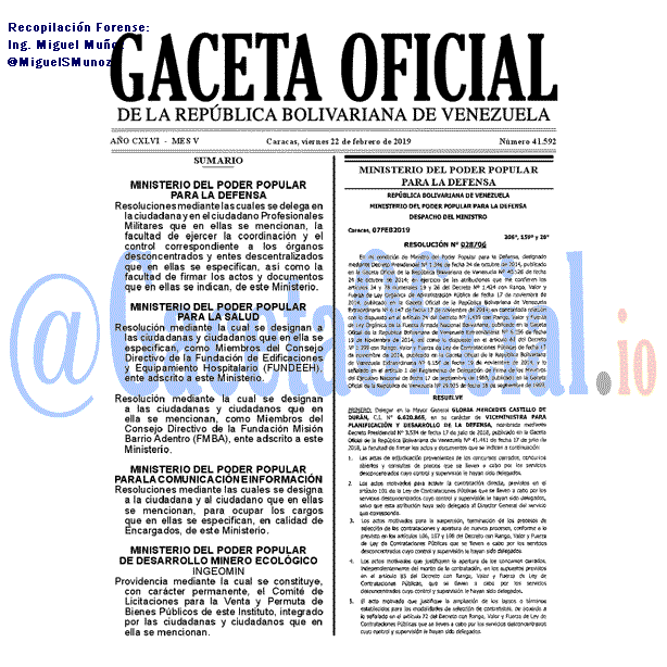Gaceta Oficial 41592 del 22 Febrero 2019 Gaceta Oficial 41592 del 22 Febrero 2019