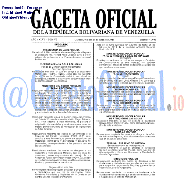 Gaceta Oficial 41606 del 29 Marzo 2019 Gaceta Oficial 41606 del 29 Marzo 2019