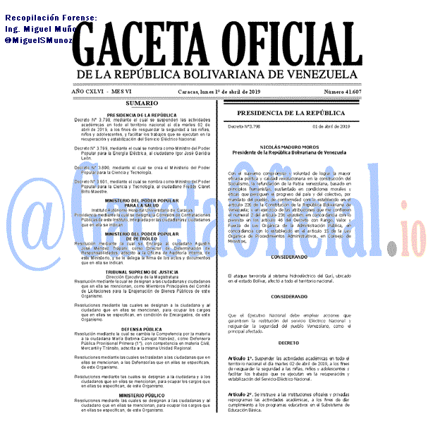 Gaceta Oficial 41607 del 1 Abril 2019 Gaceta Oficial 41607 del 1 Abril 2019