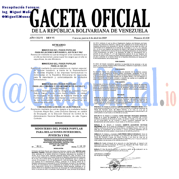 Gaceta Oficial 41610 del 4 Abril 2019
