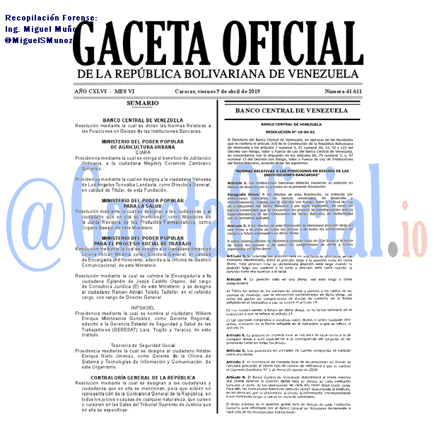 Gaceta Oficial 41611 del 5 Abril 2019 Gaceta Oficial 41611 del 5 Abril 2019